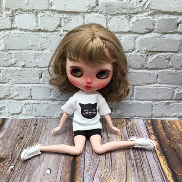 New Arrival Blyth Doll Clothes Cute Cat White T-shirt and Black Shorts Suit for Blythe OB22 OB24 Azone Pullip Dolls Accessories - Image 2
