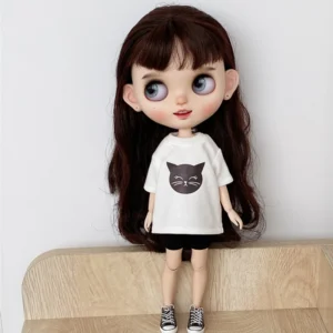New Arrival Blyth Doll Clothes Cute Cat White T-shirt and Black Shorts Suit for Blythe OB22 OB24 Azone Pullip Dolls Accessories